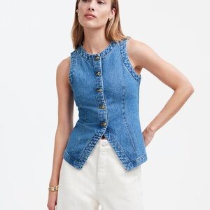 Denim Crewneck Vest in Java Wash